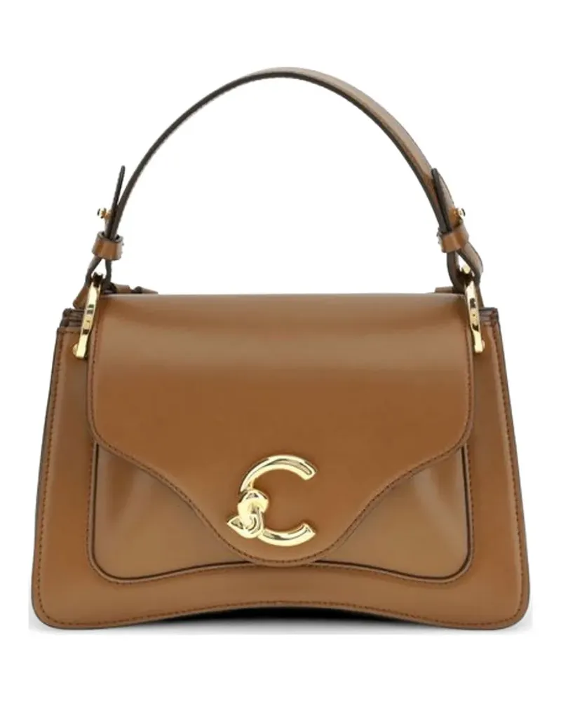 Coccinelle small C-Me logo-plaque leather tote bag - Braun Braun