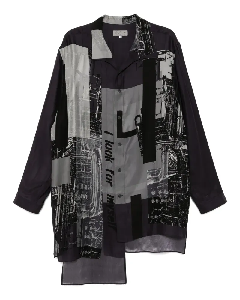 Yohji Yamamoto Switching-Hemd mit Nachrichten-Print - Schwarz Schwarz