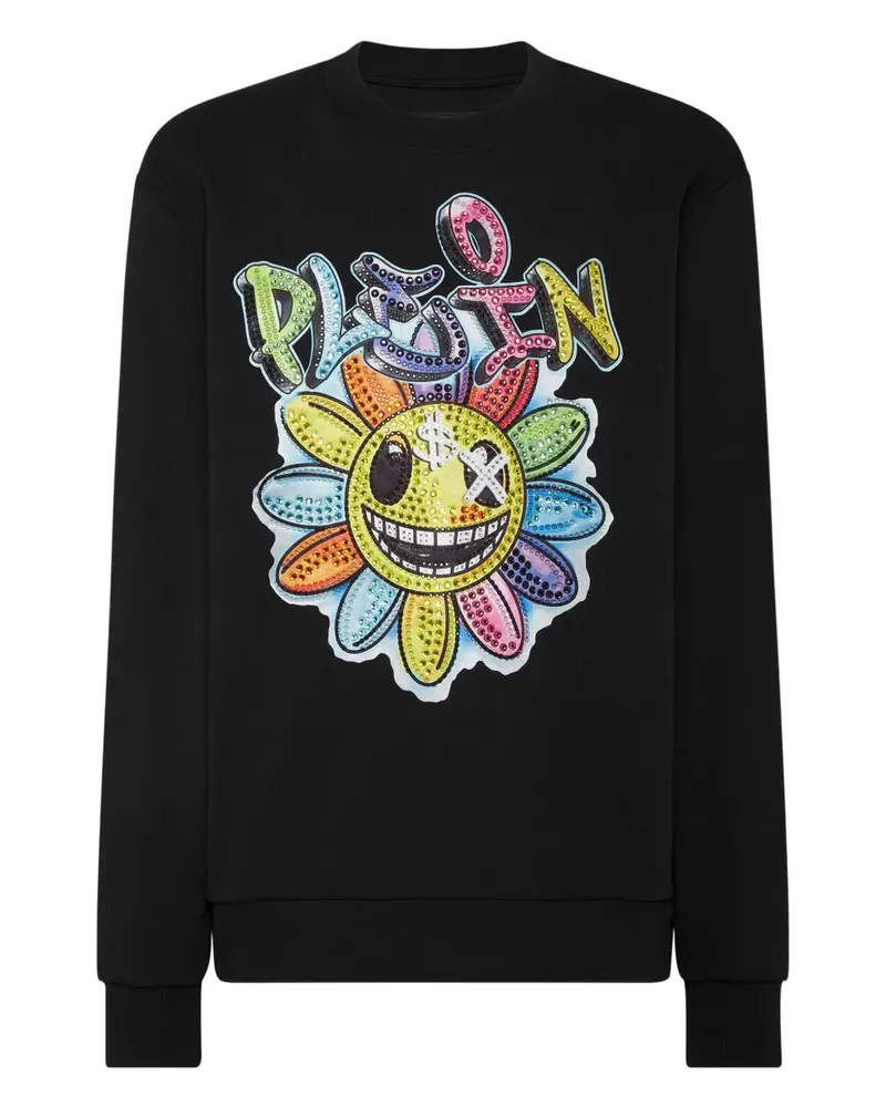 Philipp Plein Stones Smile Sweatshirt mit Blume - Schwarz Schwarz
