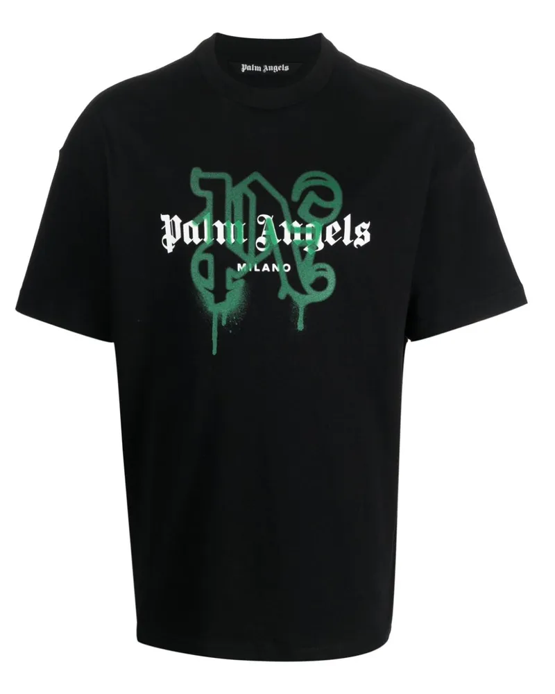 Palm Angels Milano T-Shirt mit Monogramm-Logo - Schwarz Schwarz