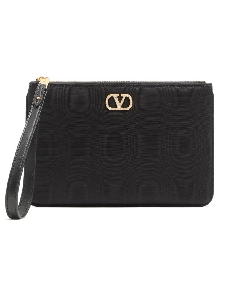 Valentino Garavani VLogo Signature clutch in Moiré fabric with jewel logo - Schwarz Schwarz