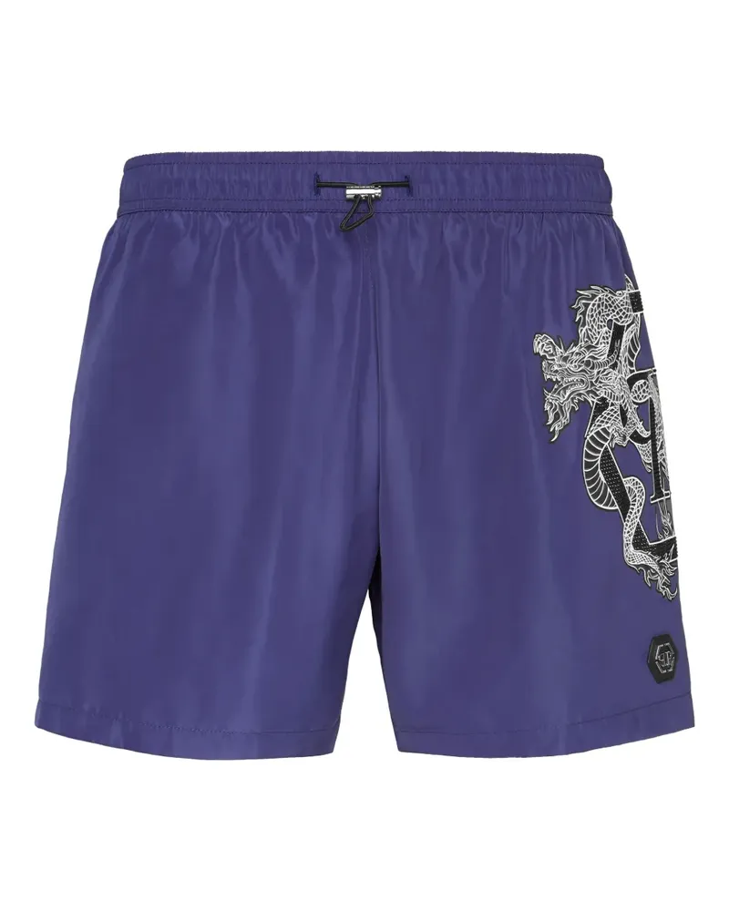 Philipp Plein Badeshorts mit Drachen-Print - Blau Blau