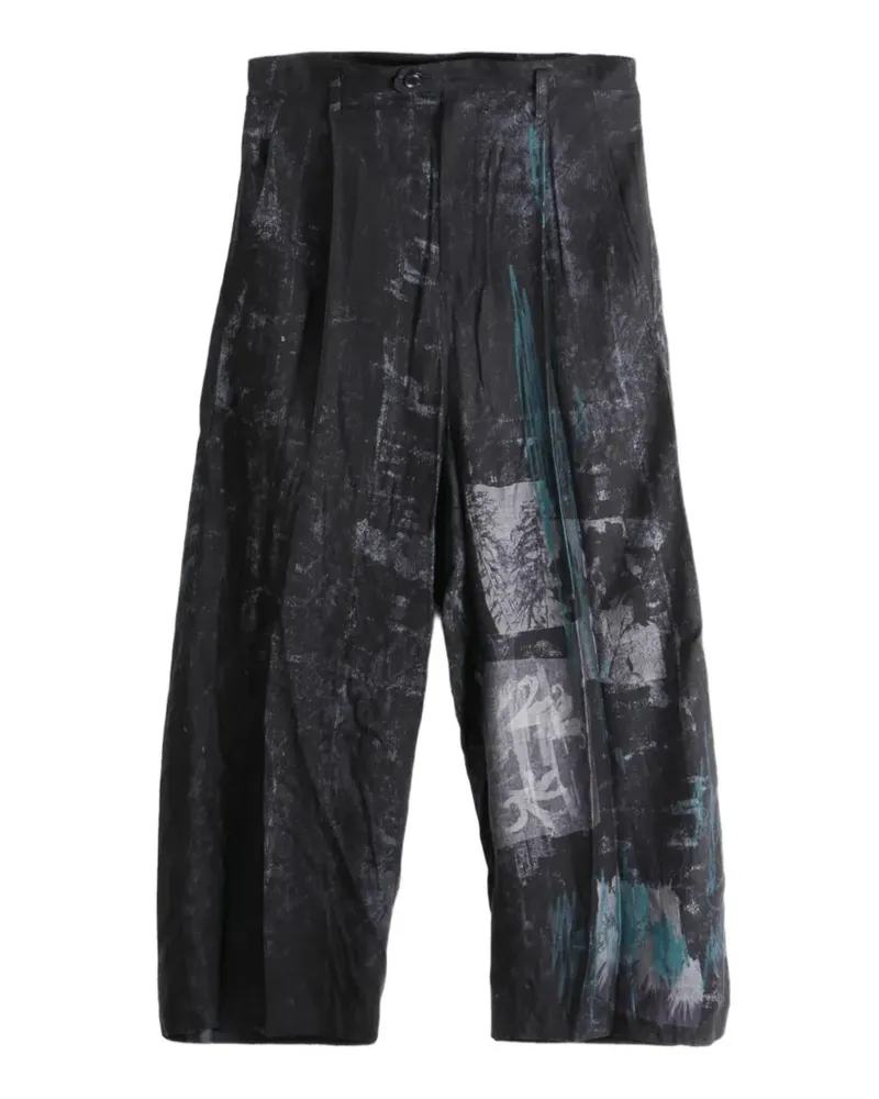 Yohji Yamamoto Hose mit grafischem Print - Schwarz Schwarz