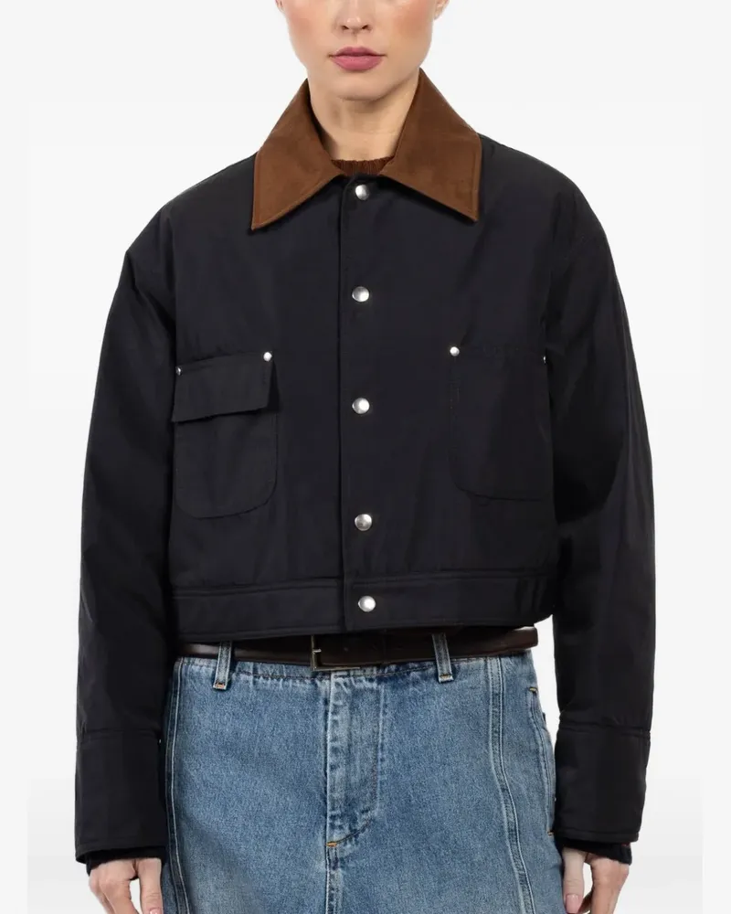 PLAN C contrast-collar pocket jacket - Schwarz Schwarz