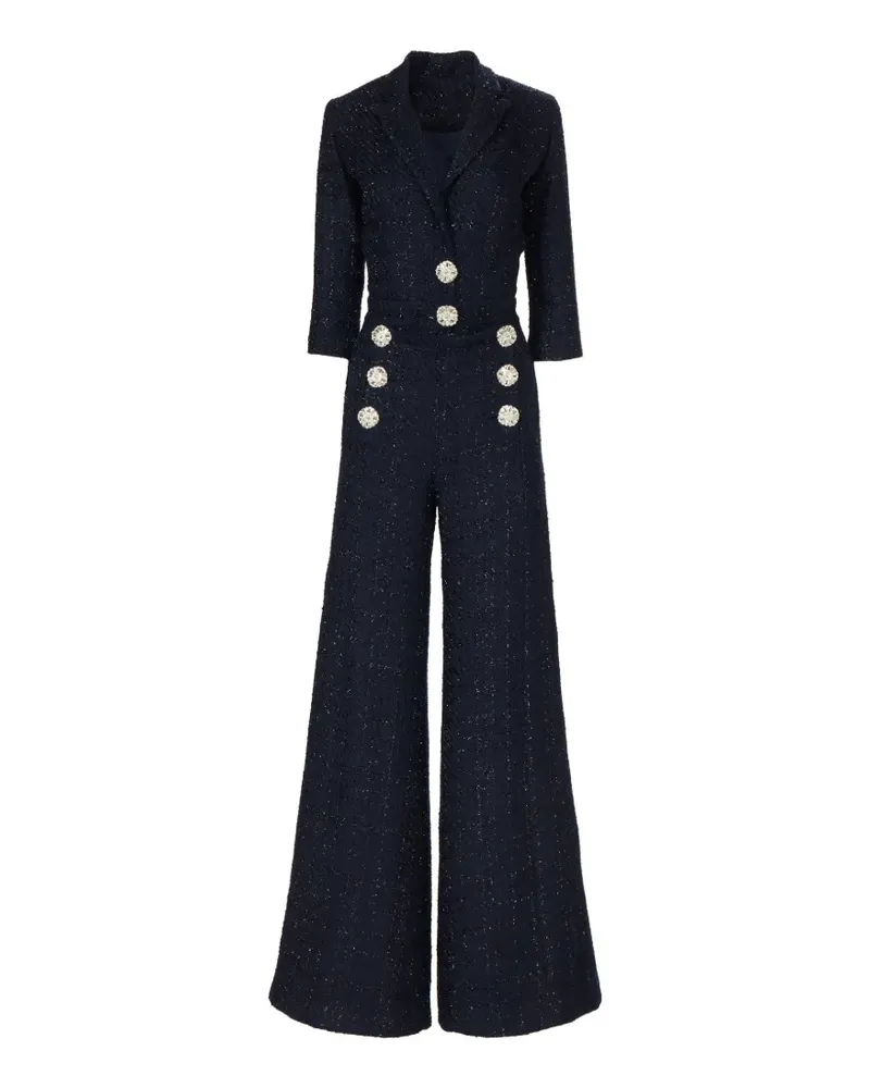 COSTARELLOS Emilia Tweed-Jumpsuit mit Kristallen - Blau Blau
