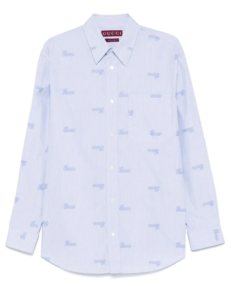 Gucci Gestreiftes Hemd mit Logo-Stickerei - Blau Blau