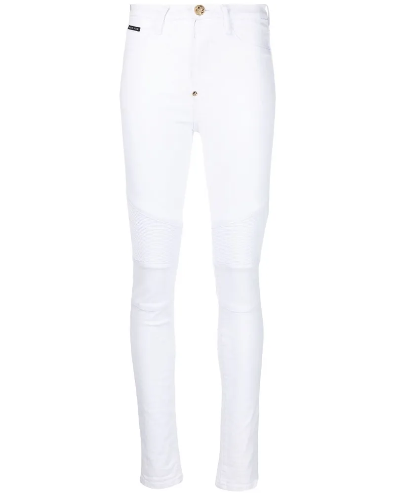 Philipp Plein Taillenhohe Bikerjeans - Weiß Weiß