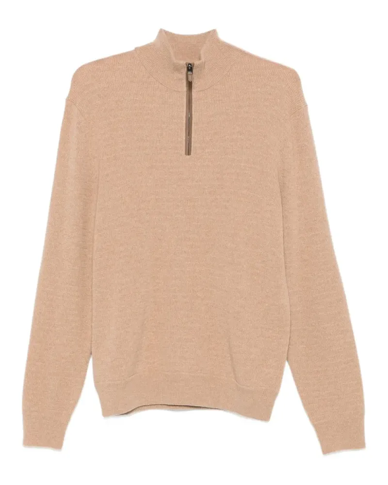Canali Waffelstrick-Pullover mit Viertelreißverschluss - Nude Nude