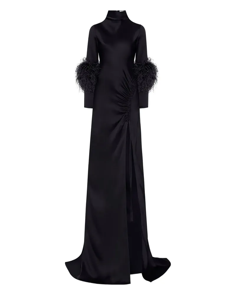 LAPOINTE Langes Kleid mit Federn - Schwarz Schwarz