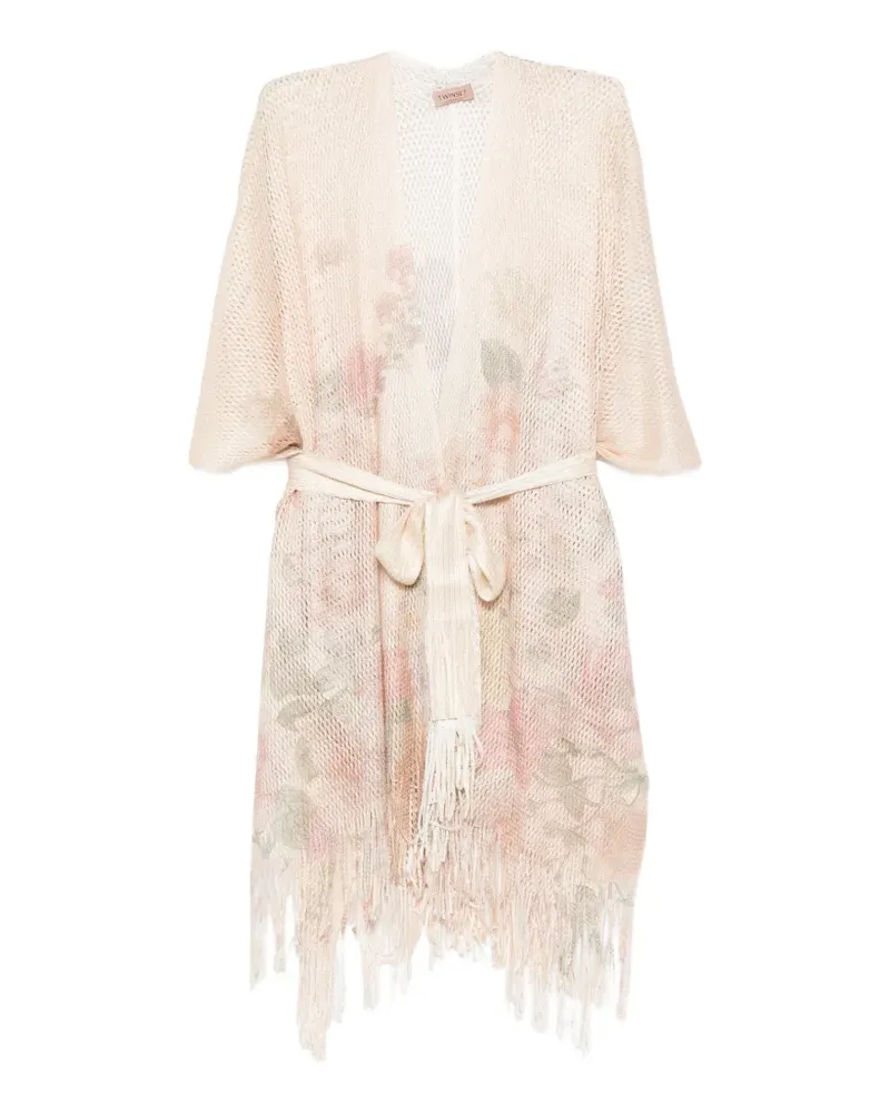 Twin-Set floral-print fringed beach cover-up - Nude Nude