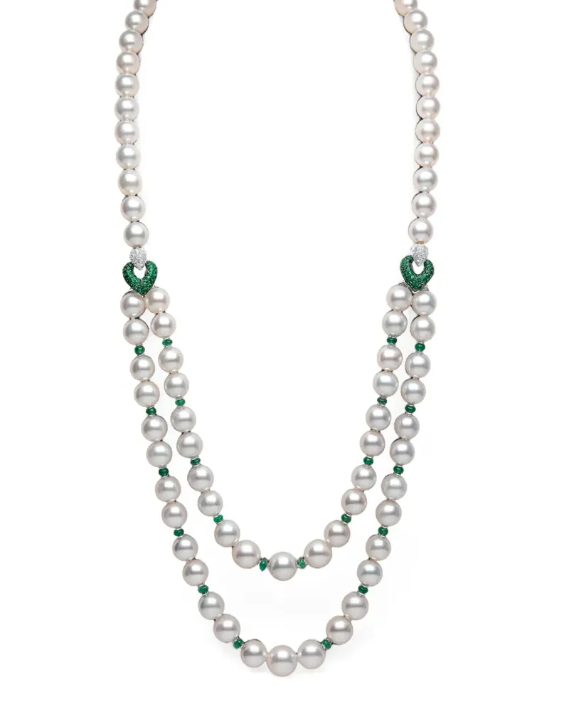 YOKO London South Sea pearl and emerald necklace - Weiß Weiß