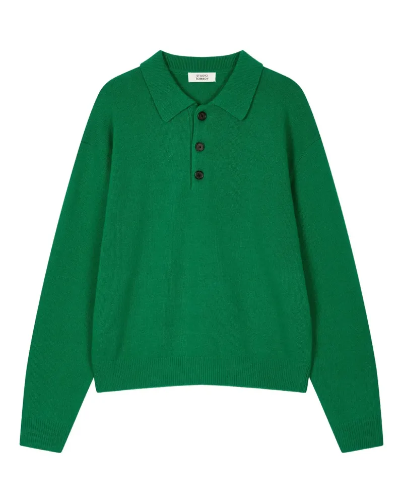 STUDIO TOMBOY fine-knit polo jumper - GREEN Green