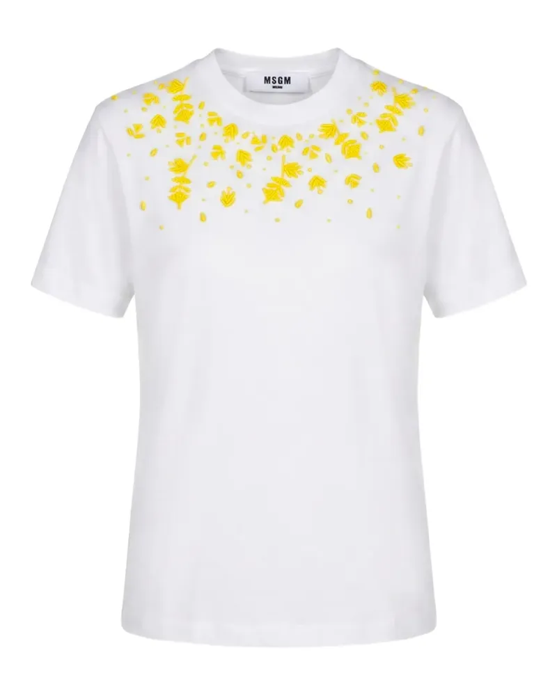 MSGM bead-embellished floral-motif T-shirt - Weiß Weiß
