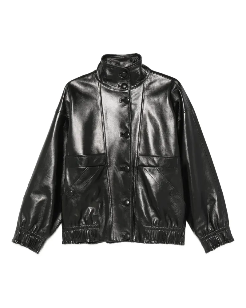 Sandro Oversized-Lederjacke - Schwarz Schwarz