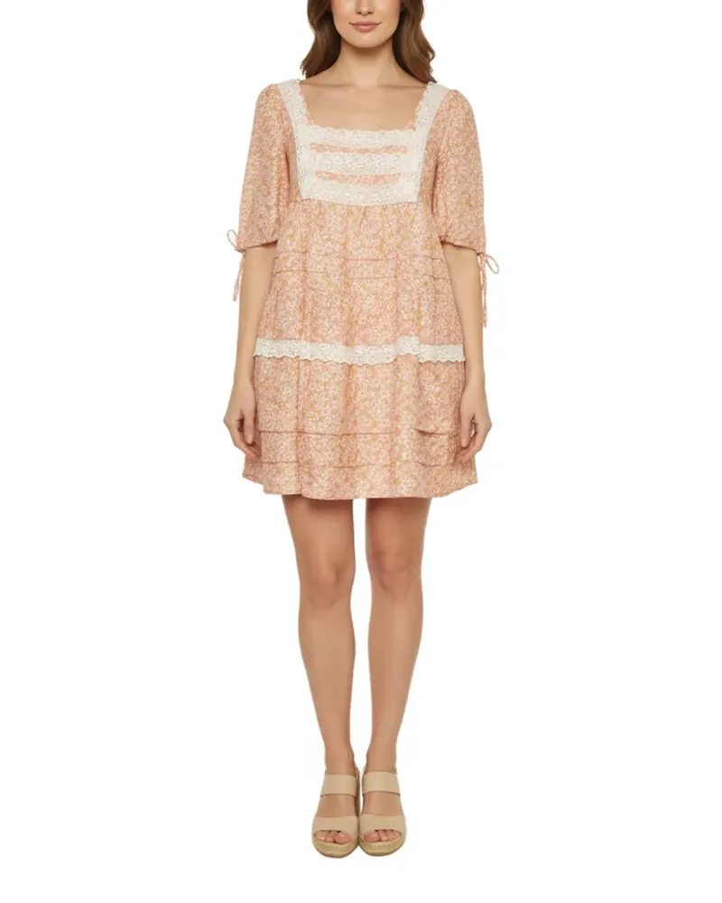 Maje Radola Kleid mit Blumenprint und Spitzenbesatz - Orange Orange