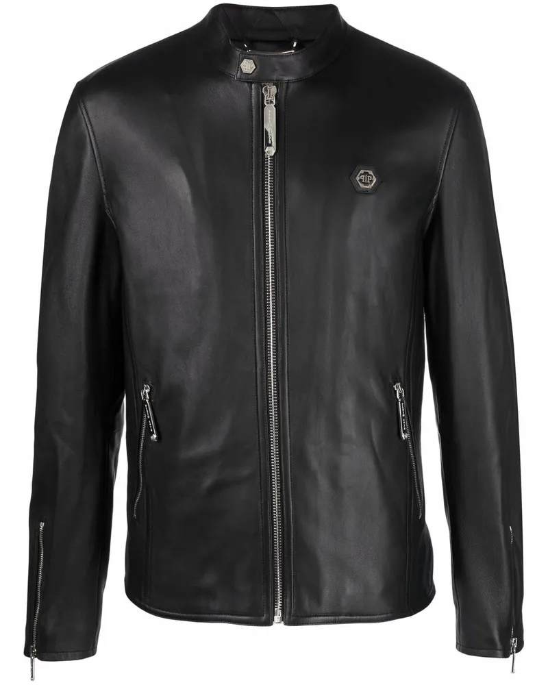 Philipp Plein Bikerjacke mit Logo - Schwarz Schwarz