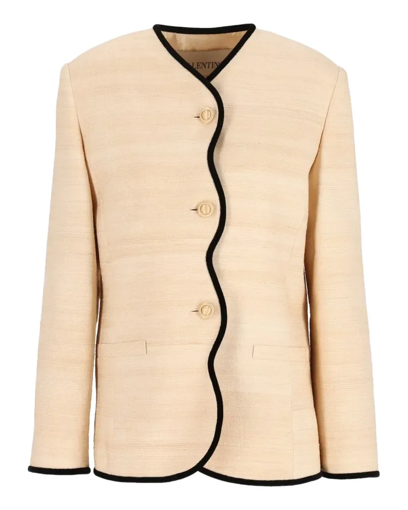 Valentino Garavani scalloped-edge silk-linen jacket - Nude Nude