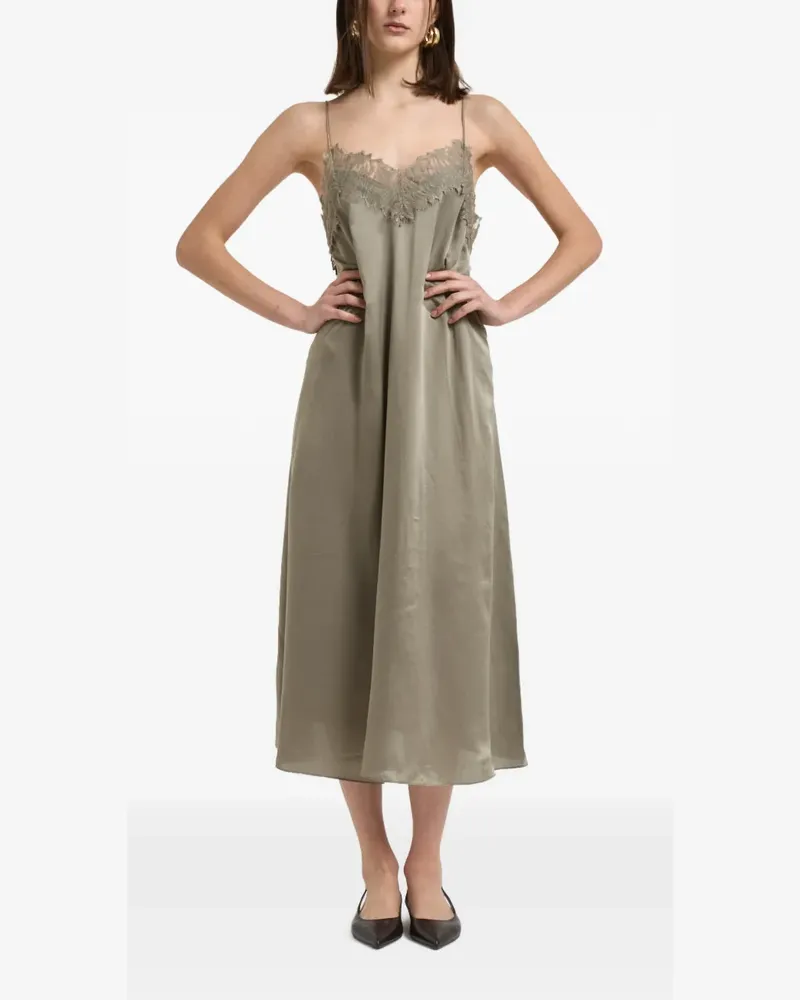 IRO lace-trim satin midi dress - Grün Grün