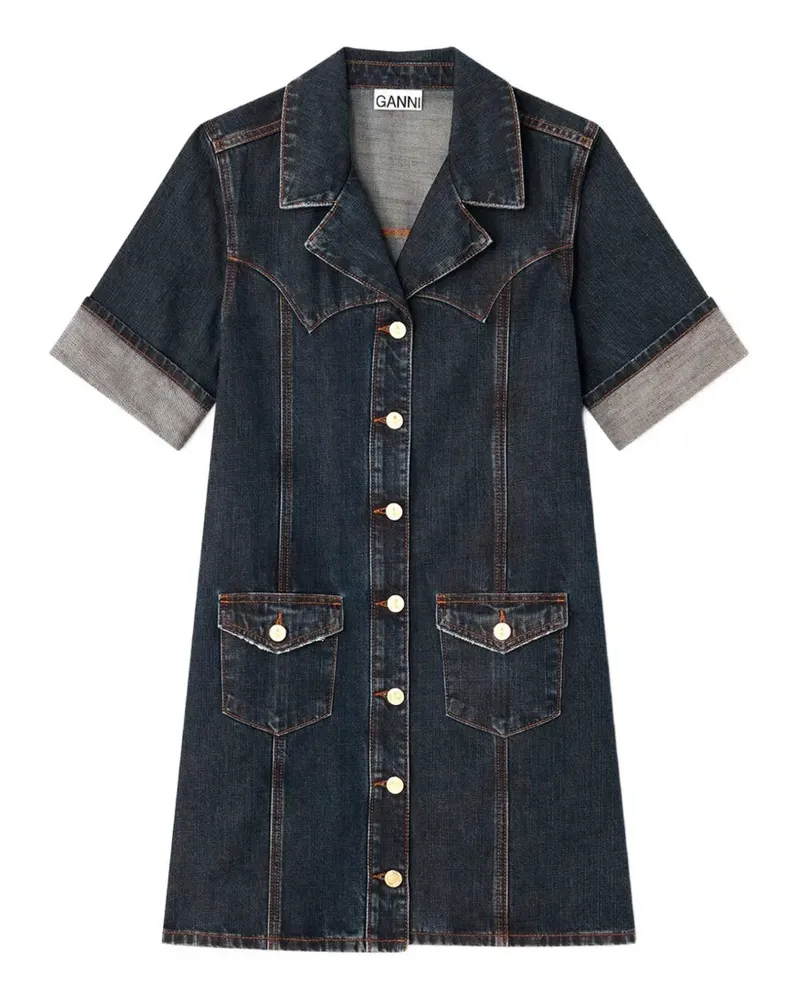 Ganni Minikleid aus strukturiertem Denim - Blau Blau