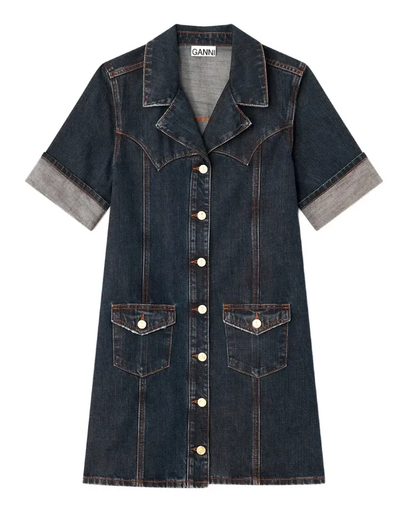 Ganni Minikleid aus strukturiertem Denim - Blau Blau