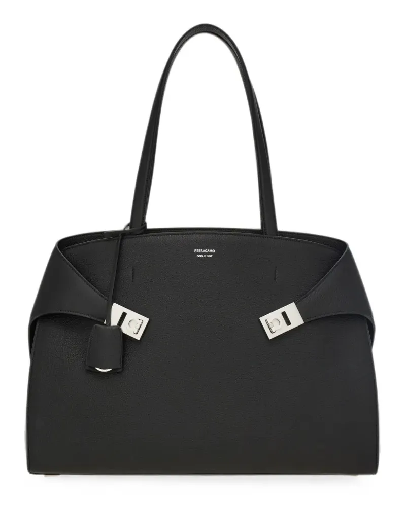 Ferragamo Hug Schultertasche aus Kalbsleder mit Spangendetail - Schwarz Schwarz