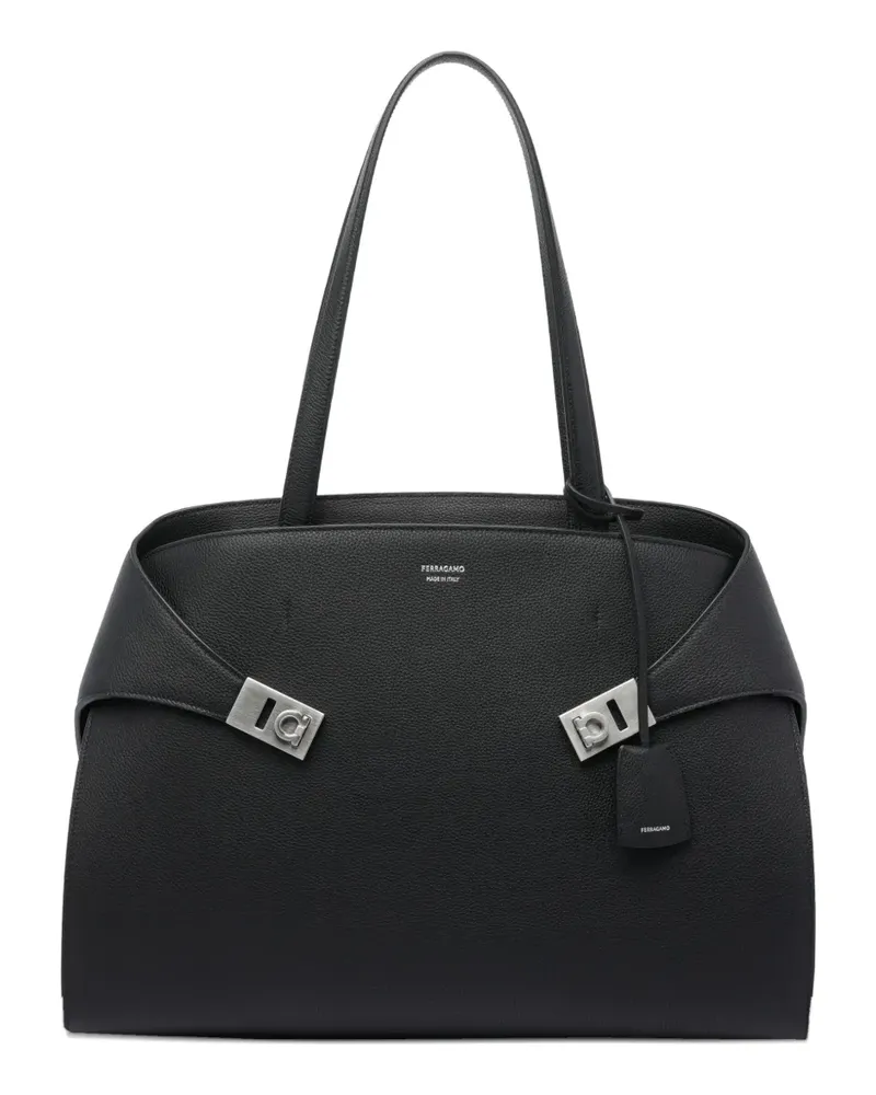 Ferragamo Hug Schultertasche aus Kalbsleder mit Spangendetail - Schwarz Schwarz