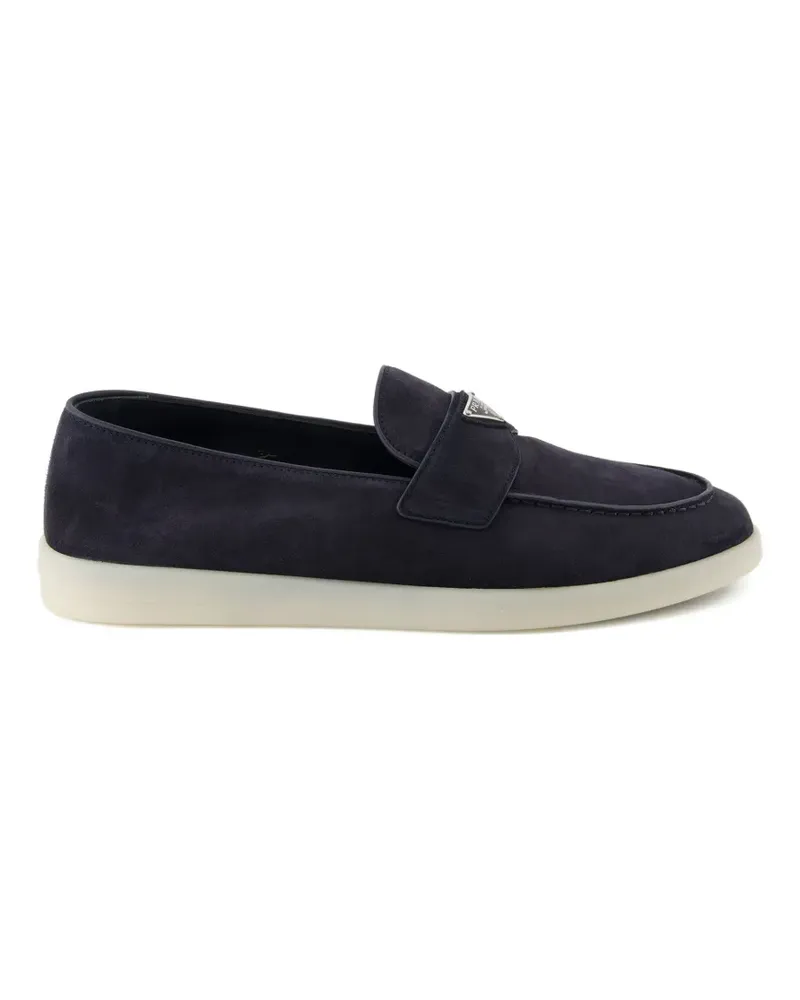 Prada logo-plaque suede loafers - Blau Blau