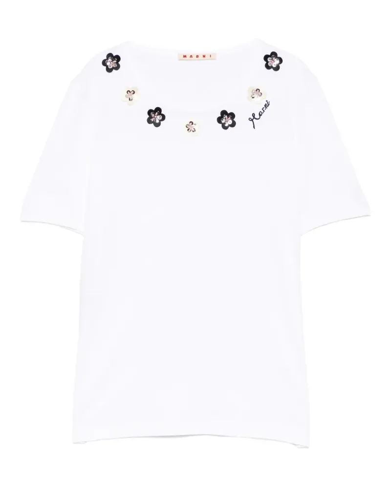 Marni floral-embellished T-shirt - Weiß Weiß