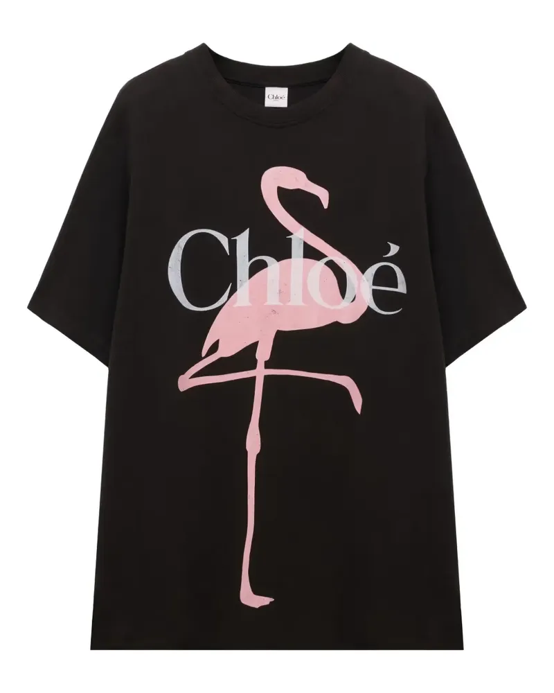 Chloé T-Shirt mit Flamingo-Print - Schwarz Schwarz