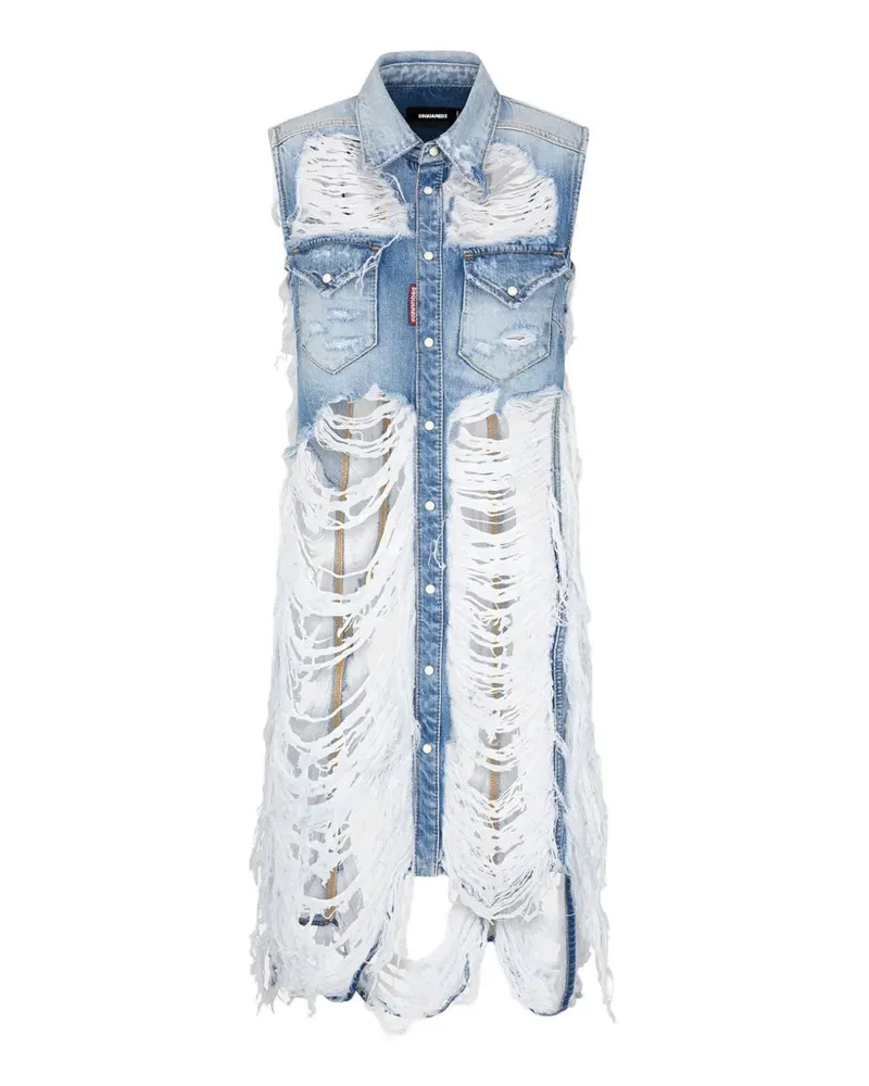 Dsquared2 distressed denim midi shirt dress - Blau Blau