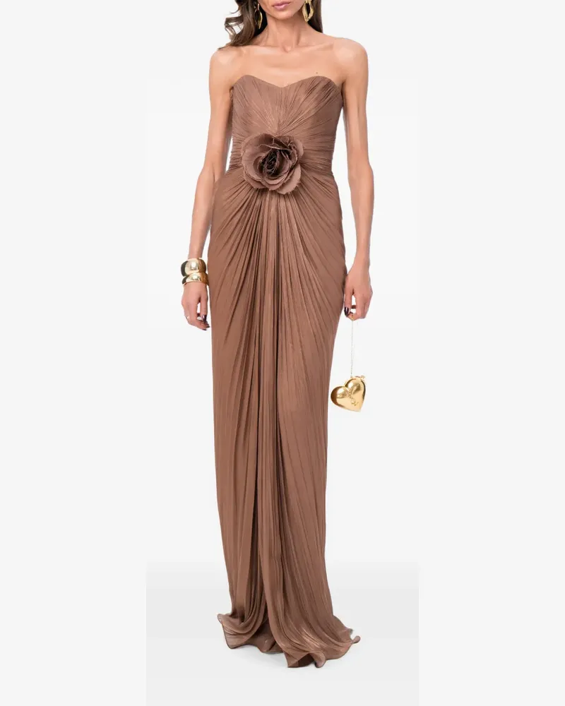 Ana Radu floral-detail strapless maxi dress - Braun Braun