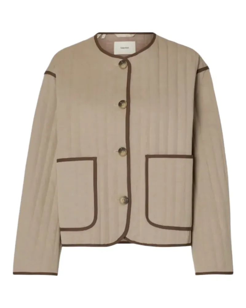 Selected quilted contrast-trim cardigan - Nude Nude