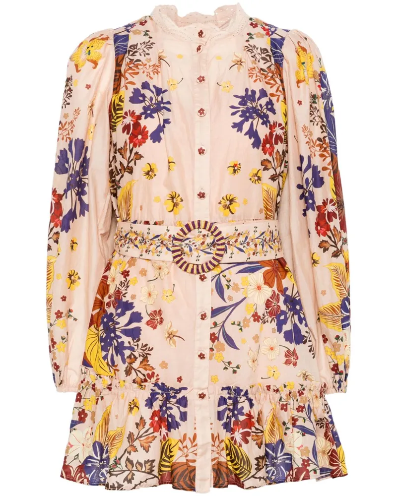 FARM Rio Bouquet-Minikleid mit Puffärmeln - Rosa Rosa