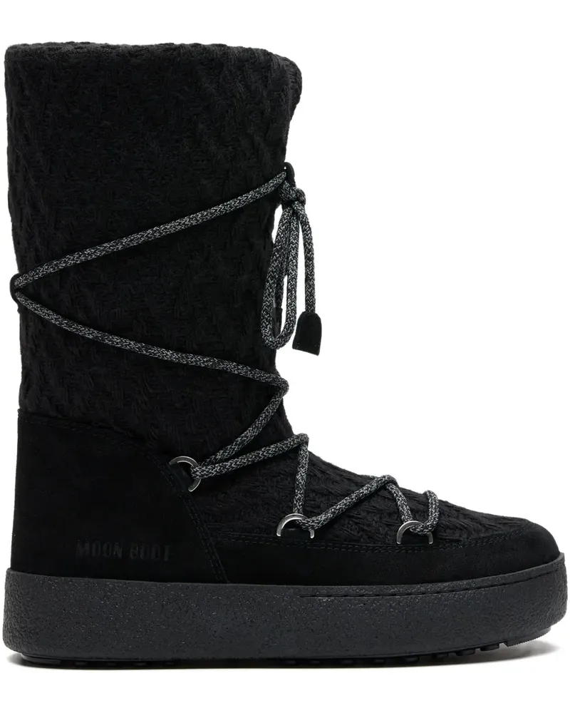 Moon Boot Schnürstiefel mit gestricktem Obermaterial - Schwarz Schwarz