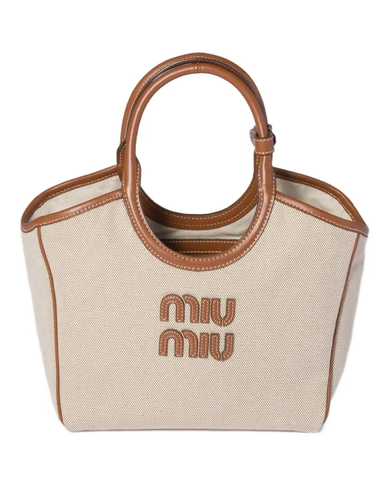 Miu Miu Ivy canvas and leather tote bag - Nude Nude