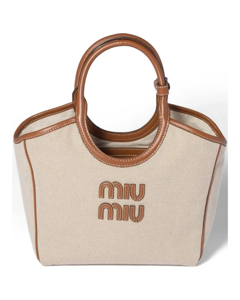 Miu Miu Ivy canvas and leather tote bag - Nude Nude