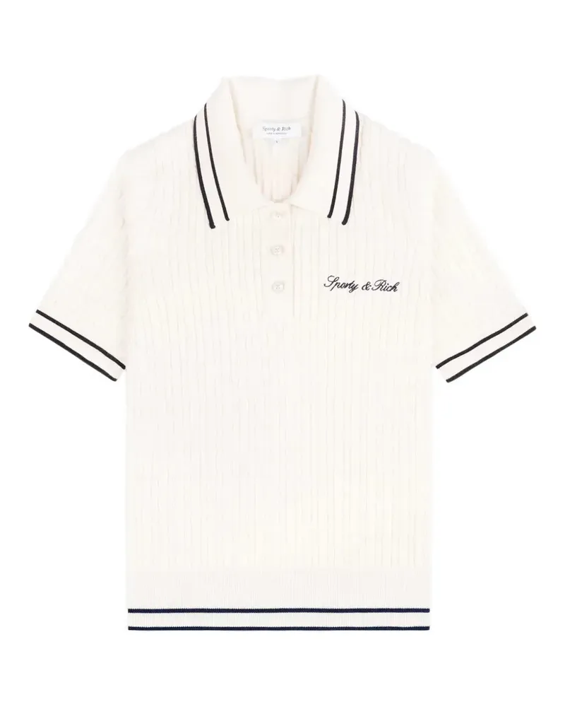 SPORTY & RICH cable-knit embroidered polo shirt - Nude Nude