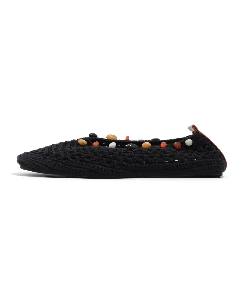 BIMBA Y LOLA Gehäkelte Ballerinas mit Schmuckstein - Schwarz Schwarz