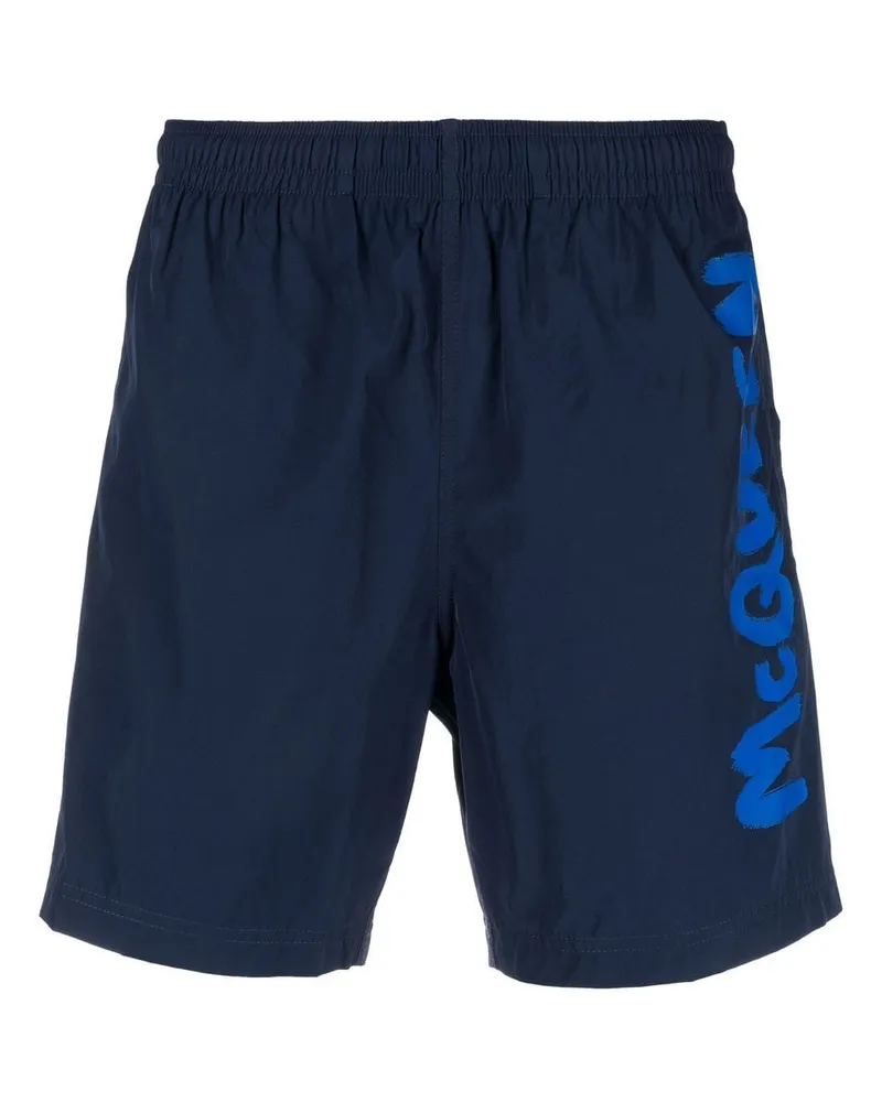 Alexander McQueen Badeshorts mit Logo-Print - Blau Blau