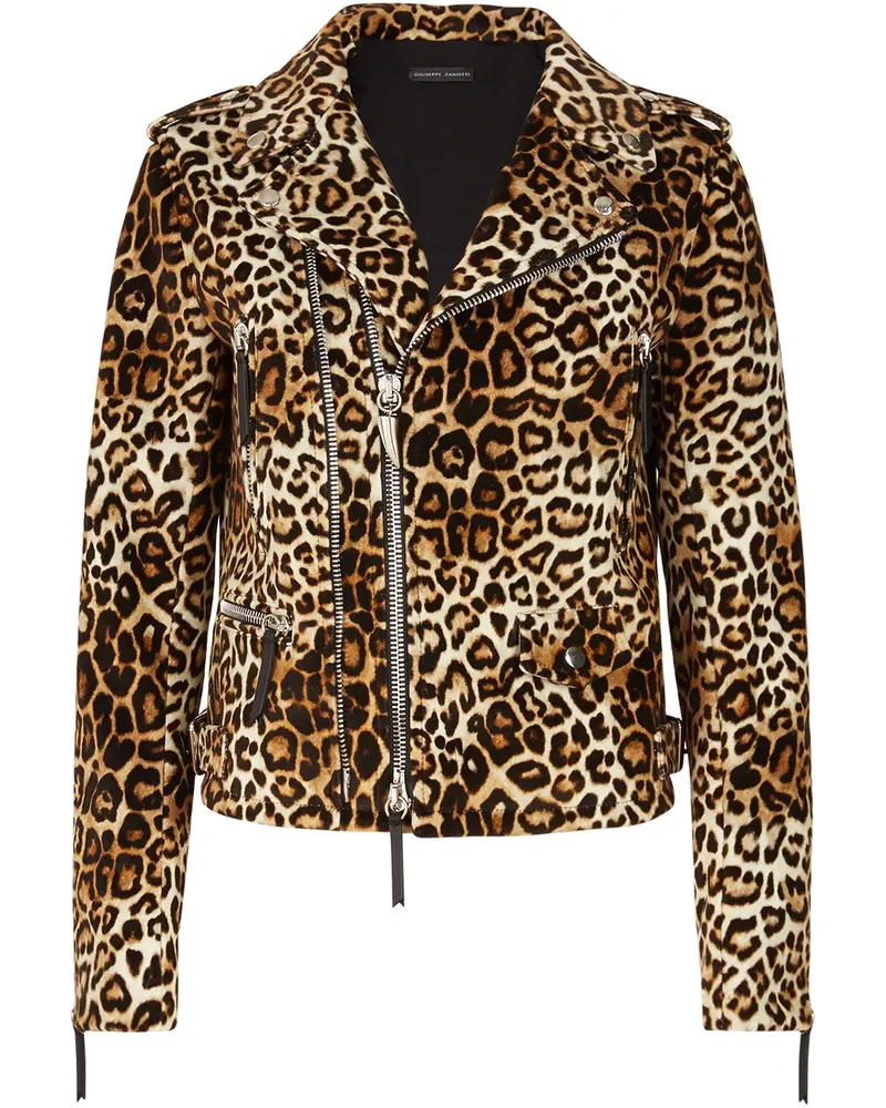 Giuseppe Zanotti Bikerjacke mit Leoparden-Print - Braun Braun