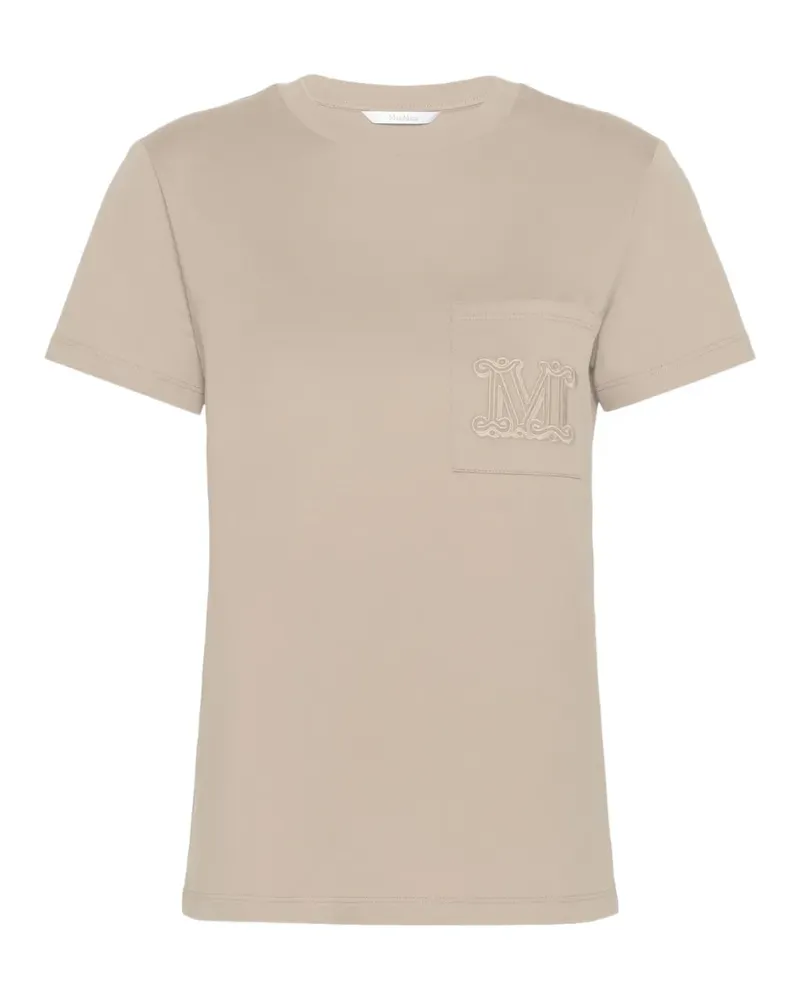 Max Mara embroidered-monogram pocket T-shirt - Nude Nude