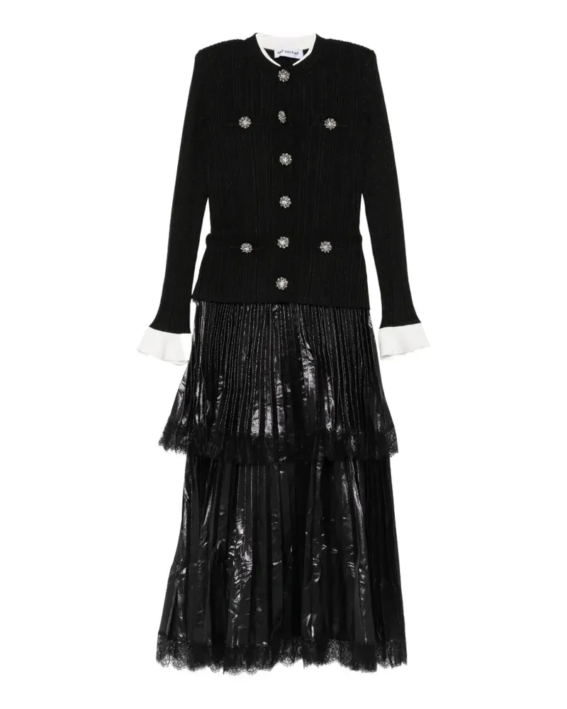 Self-Portrait crystal-embellished pleated midi dress - Schwarz Schwarz
