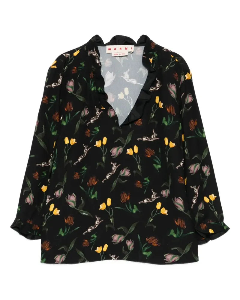 Marni Bluse mit Blumen-Print - Schwarz Schwarz