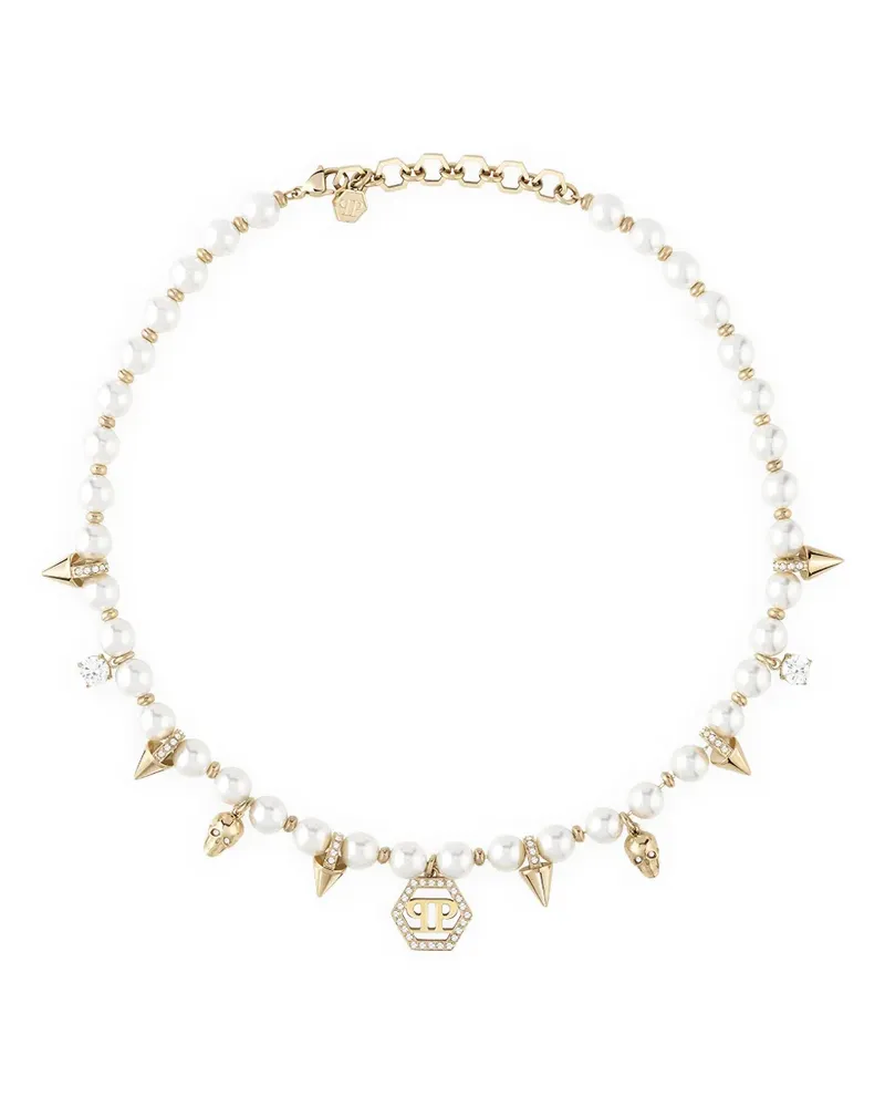 Philipp Plein spiked pearl necklace - Gold Gold