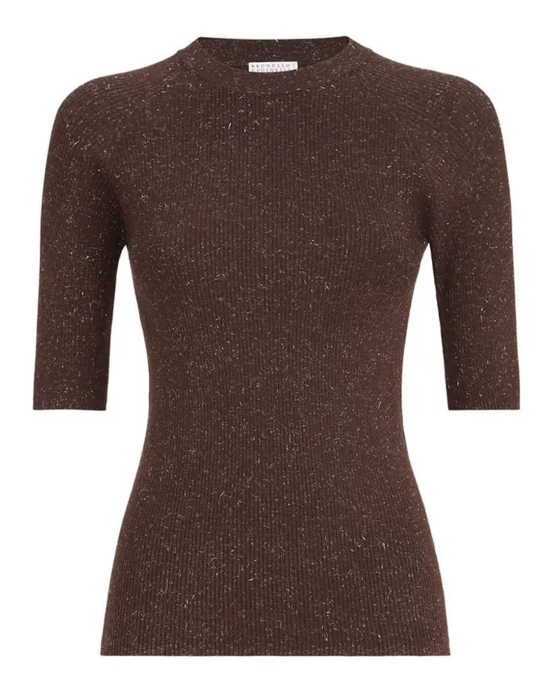 Brunello Cucinelli Leichter Rippstrick-Pullover aus funkelndem Kaschmir - Braun Braun