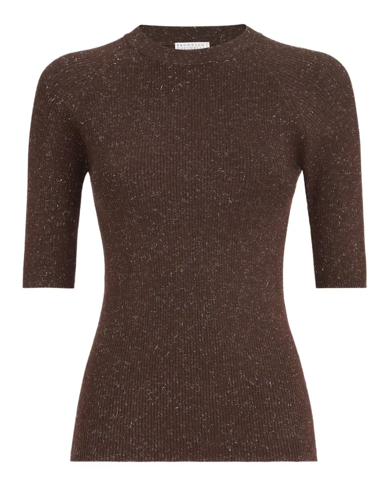 Brunello Cucinelli Leichter Rippstrick-Pullover aus funkelndem Kaschmir - Braun Braun