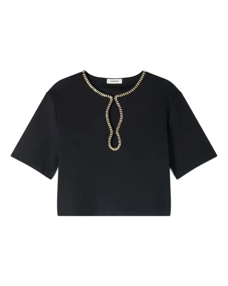 Sandro Cropped-T-Shirt mit Strass - Schwarz Schwarz