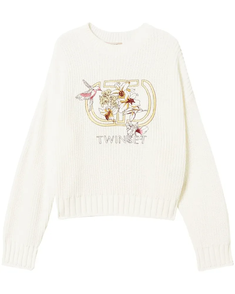 Twin-Set Pullover mit Oval T-Stickerei - Weiß Weiß