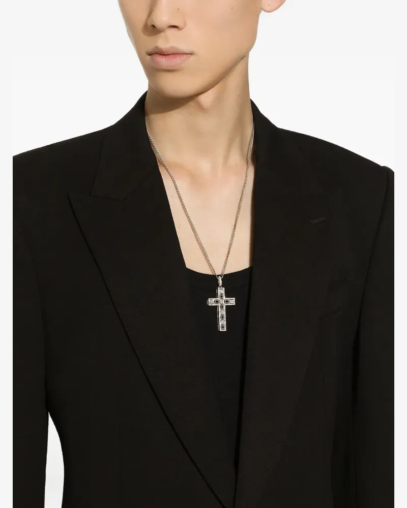 Dolce & Gabbana 18kt Cross Weißgoldanhänger mit Diamanten - Silber Silber