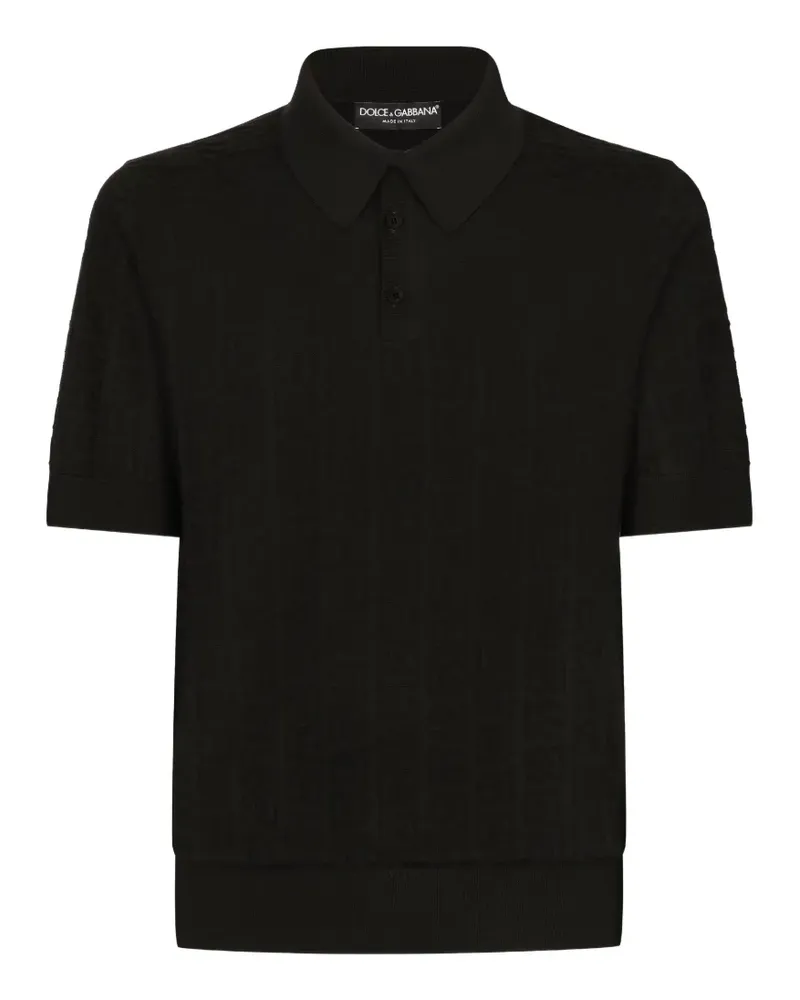 Dolce & Gabbana Poloshirt aus Seiden-Jacquard mit DG-Logo - Schwarz Schwarz